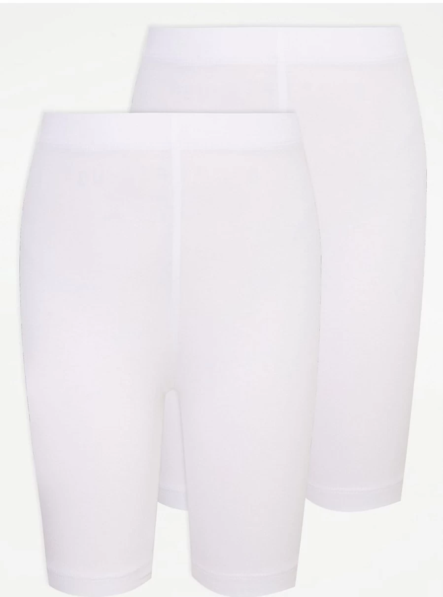 Girls' White School Jersey Cycling Shorts 2-Pack | Comfort Fit PE Uniform | George at Asda