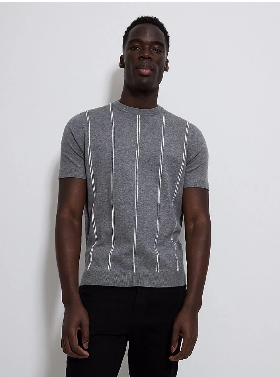 Men's Grey Striped Knit Sweater | George at Asda Casual Pullover