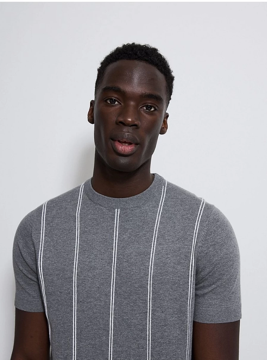 Men's Grey Striped Knit Sweater | George at Asda Casual Pullover