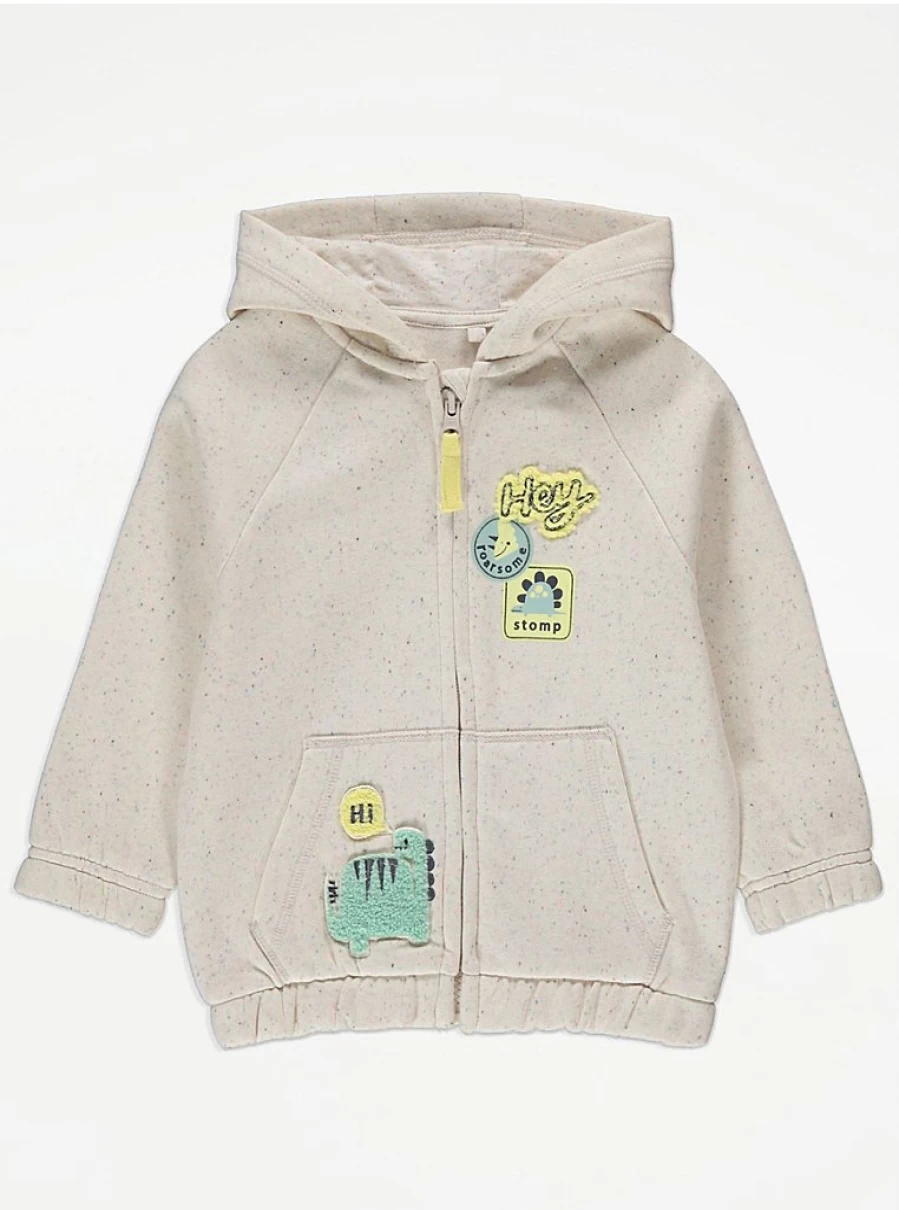 "George at Asda Boys' Dinosaur Print Oversized Zip Up Hoodie – Cream Flecked Design Kids' Review"