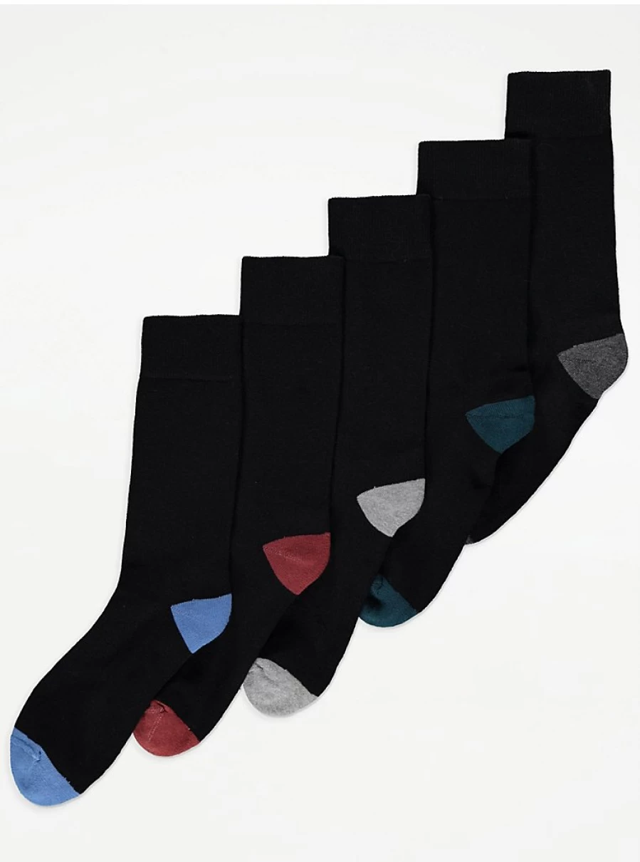 George at Asda Boys' Black Fresh Cushion Sole Socks 5-Pack - Comfort & Breathability