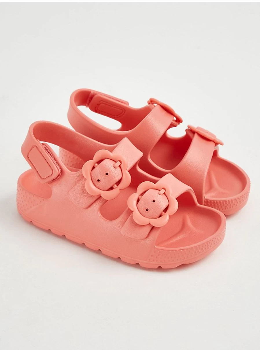 Girls' Coral Double Strap Flower Buckle Sandals by George at Asda | Comfortable Kids' Summer Shoes