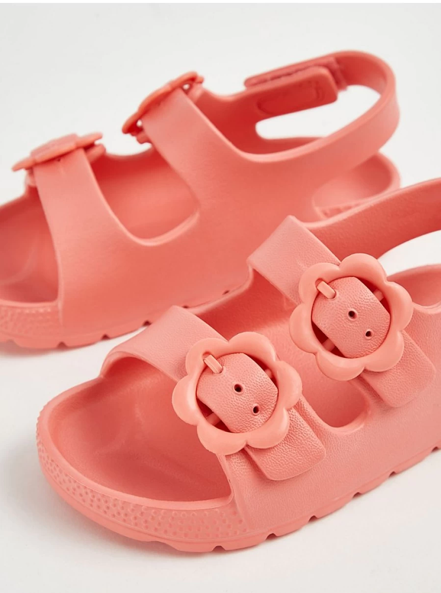 Girls' Coral Double Strap Flower Buckle Sandals by George at Asda | Comfortable Kids' Summer Shoes