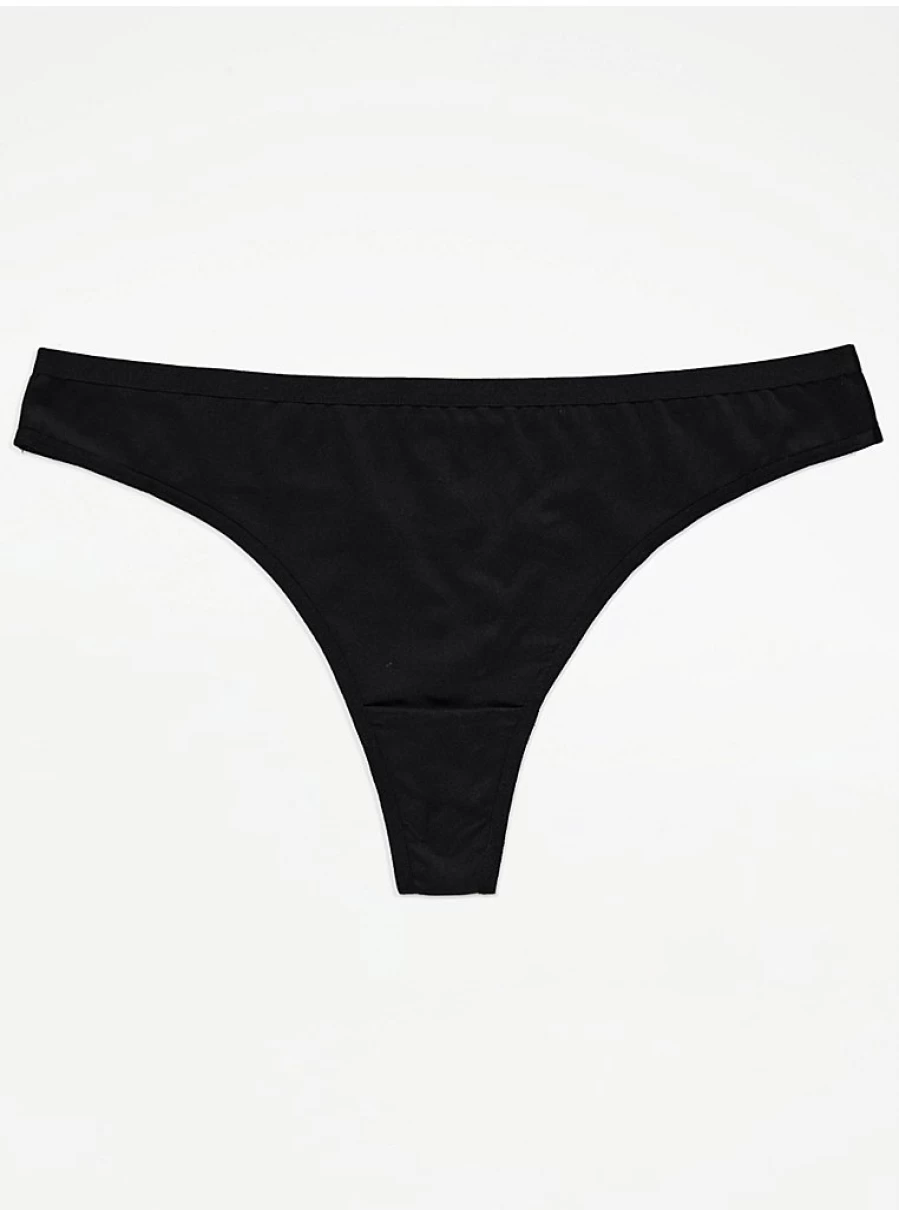 George at Asda Black Microfibre Thongs 5-Pack - Comfortable Women's Lingerie Multipack