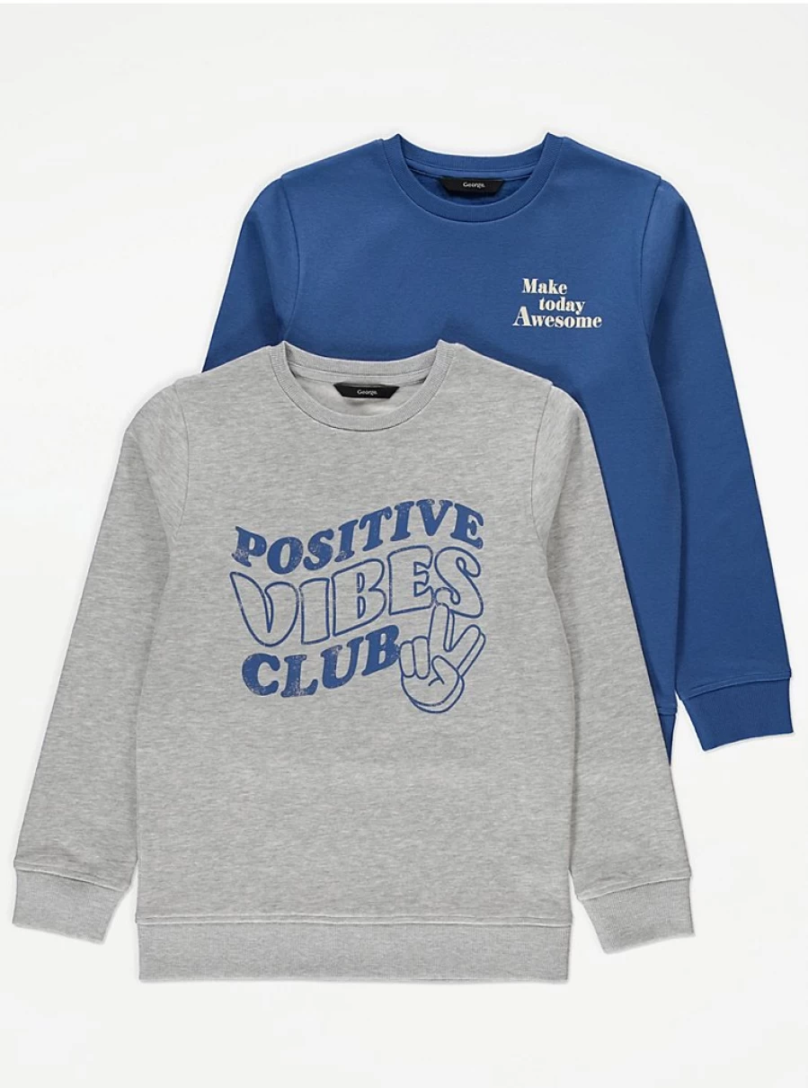 "George at Asda Boys' Positive Vibes Sweatshirts 2 Pack – Comfort Kids Hoodies"