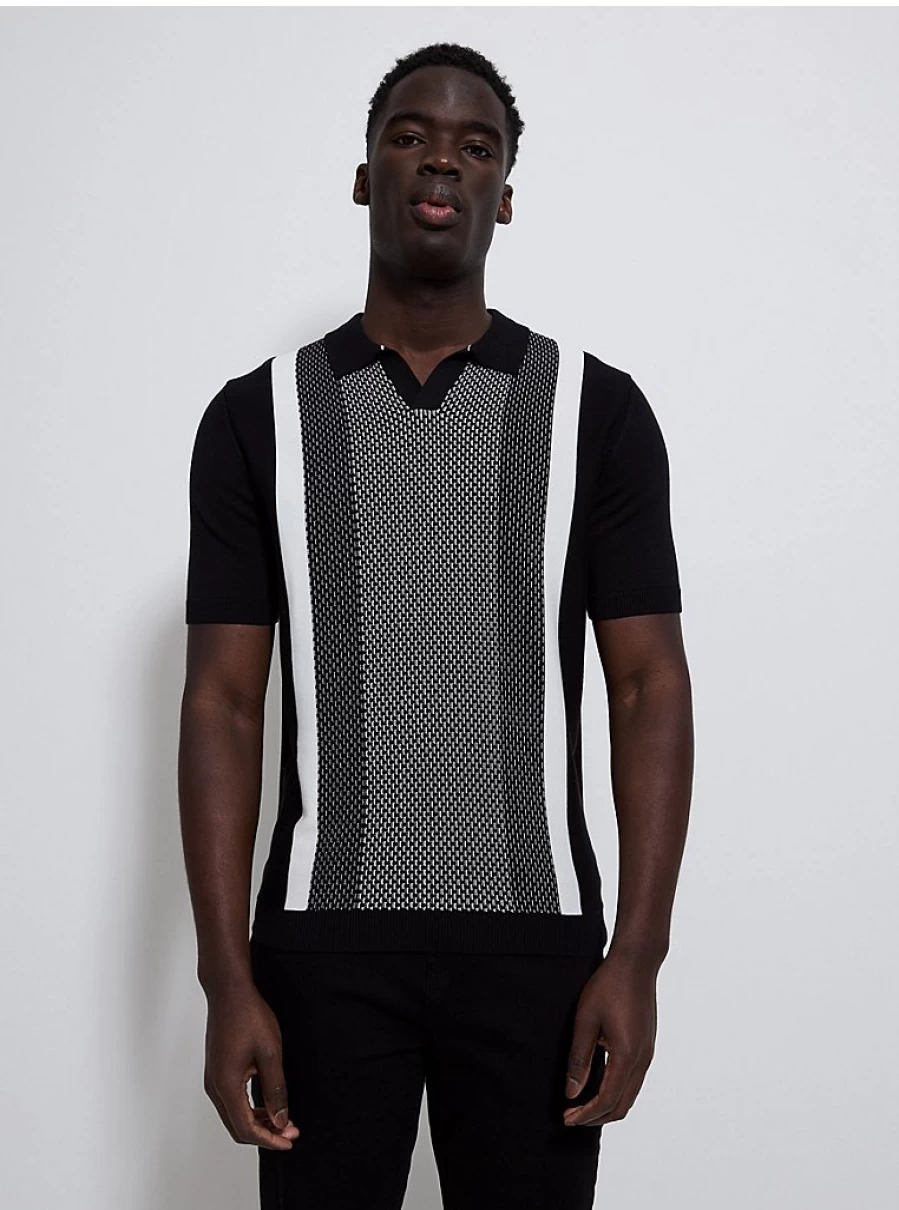 Men's Block Pattern Short Sleeve Knitted Polo Shirt | George at Asda