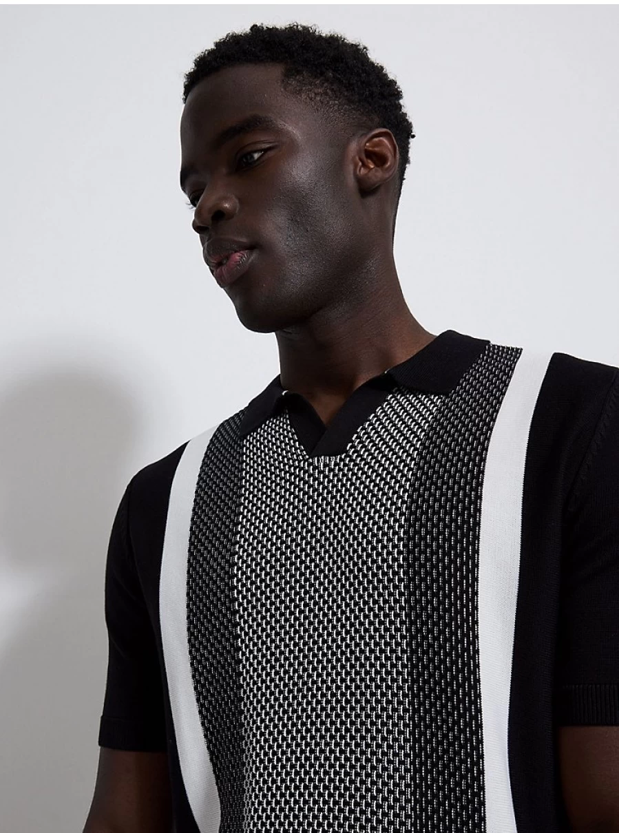 Men's Block Pattern Short Sleeve Knitted Polo Shirt | George at Asda
