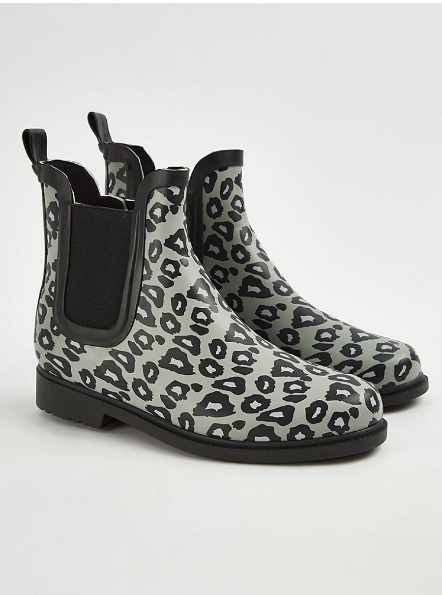 Women's Light Grey Animal Print Ankle Wellington Boots | George at Asda