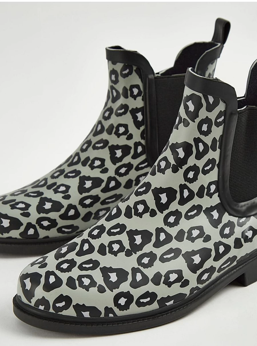 Women's Light Grey Animal Print Ankle Wellington Boots | George at Asda