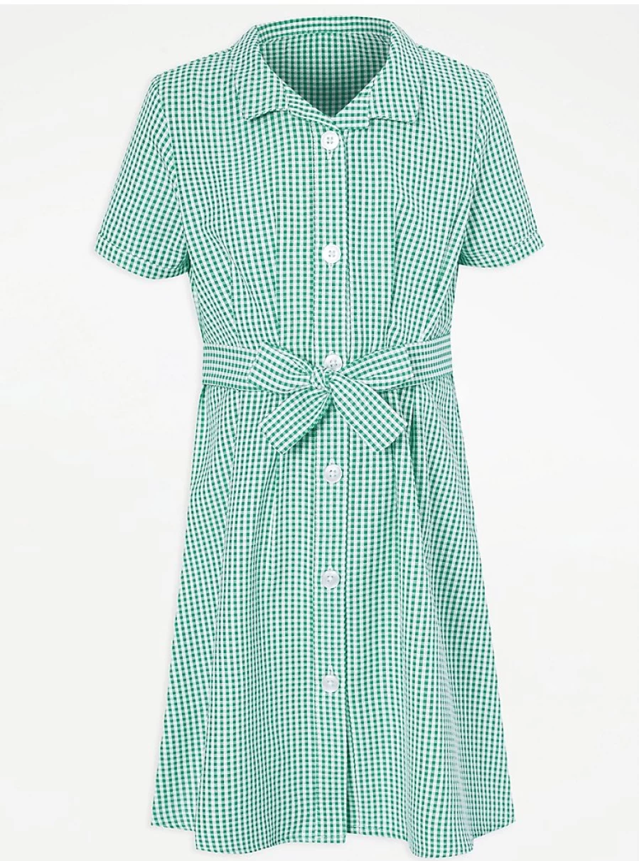 "George at Asda Girls' Green Gingham School Dress with Belt - Stylish & Comfortable Uniform"