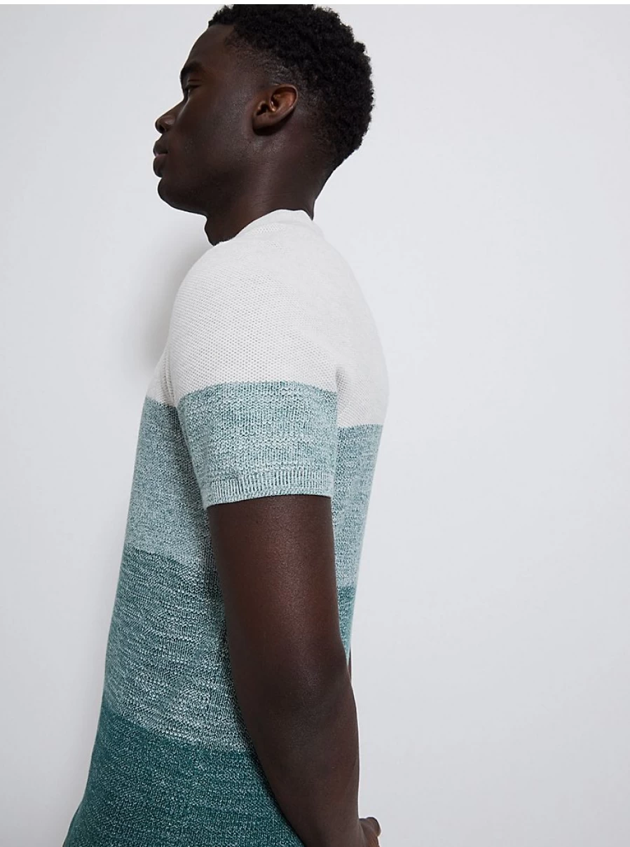 Men's Teal Ombre Striped Knit Polo Shirt | George at Asda