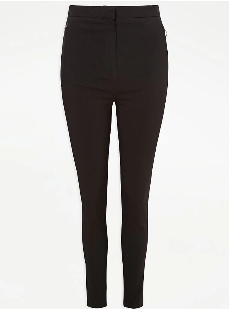 "George at Asda Black Skinny School Trousers for Senior Girls with Zip Pockets"