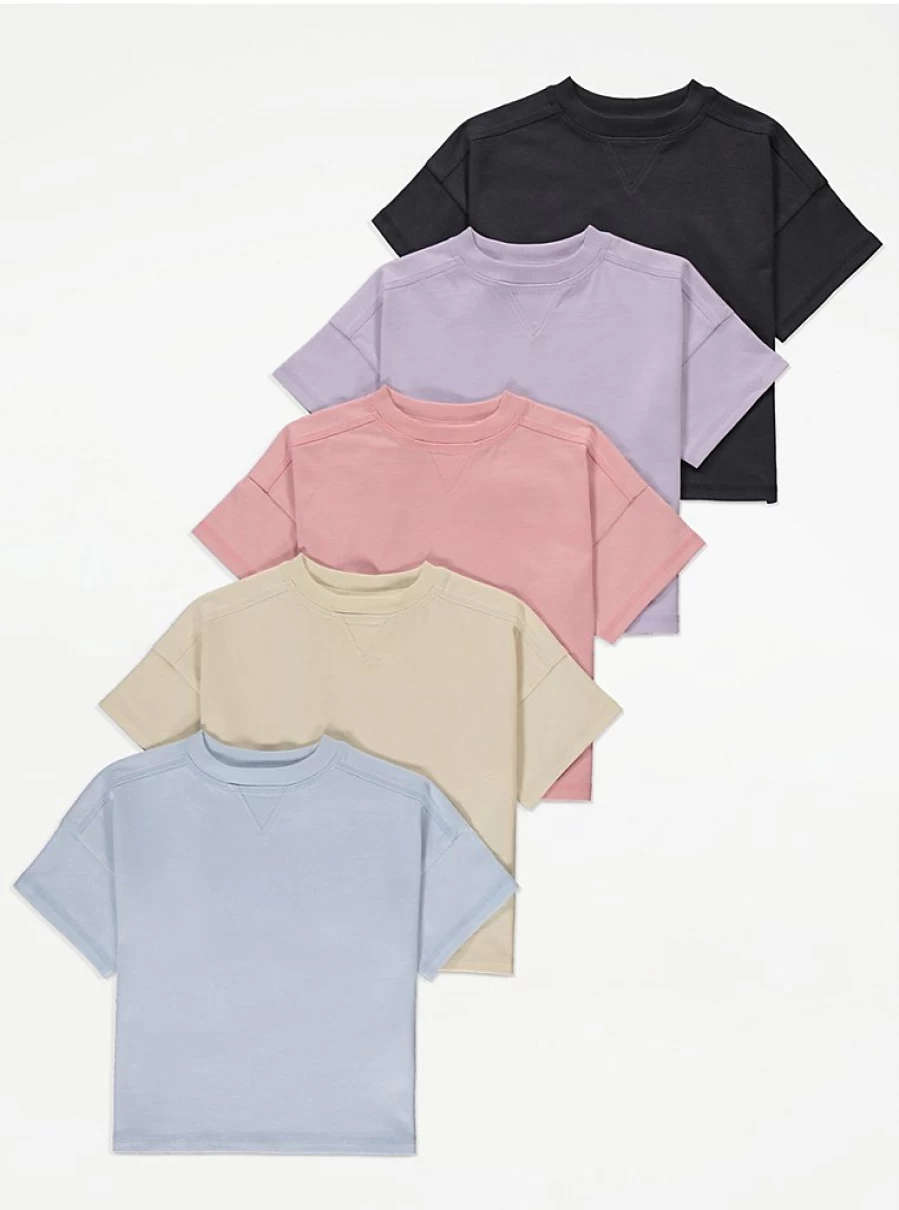 "George at Asda Boys Pastel Color 5-Pack T-Shirts | Soft Cotton Kids Tees"