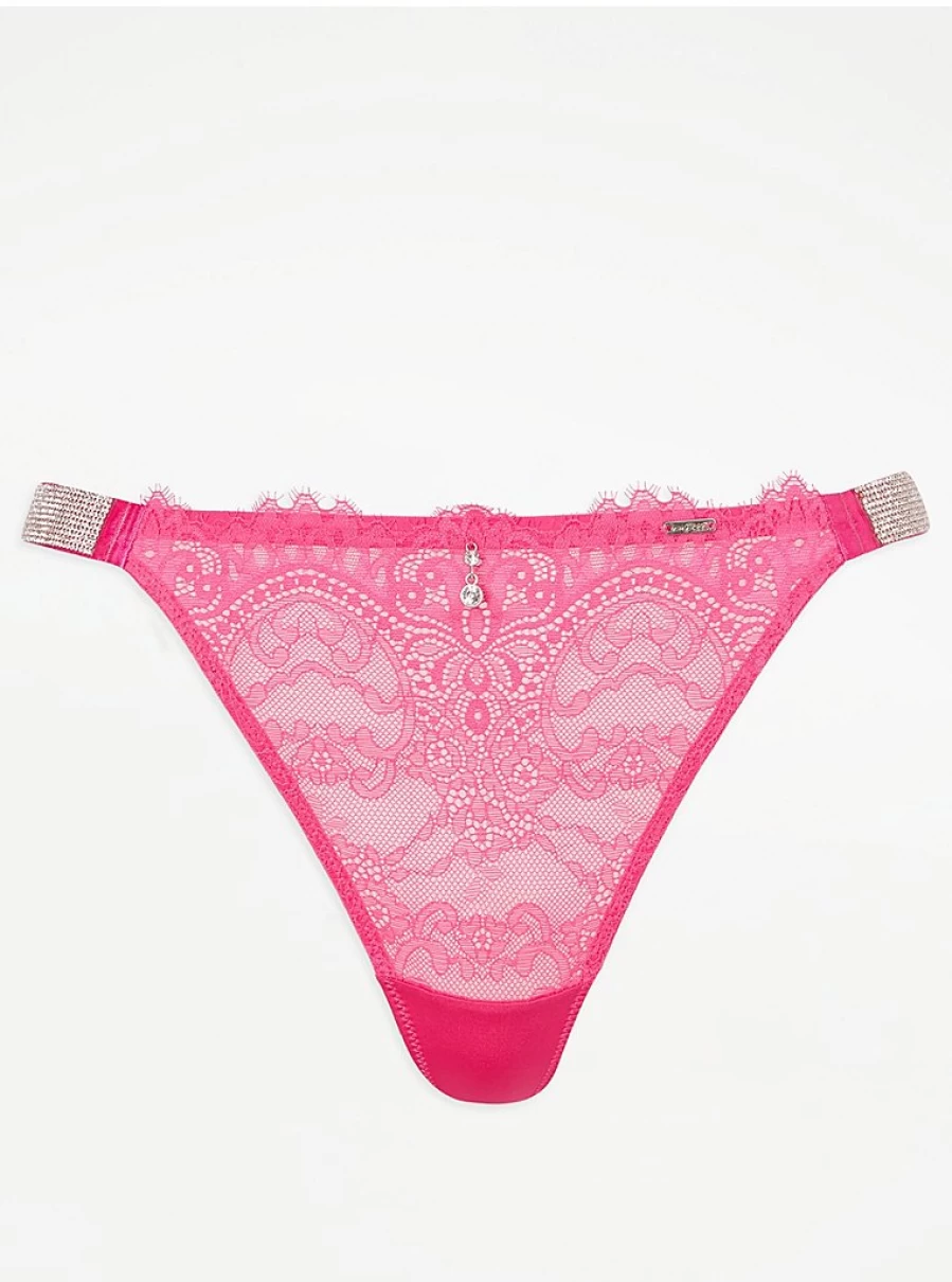 "George at Asda Entice Pink Lace Diamante Thong | Women's Sexy Lingerie Underwear"
