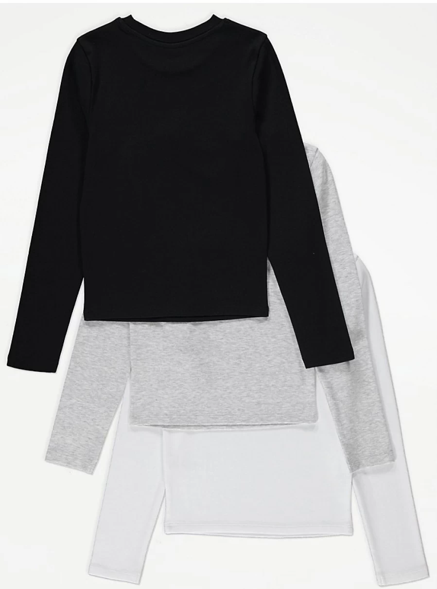"George at Asda Girls' 3 Pack Mono Scoop Neck Long Sleeve Tops | Kids Clothing Reviews"