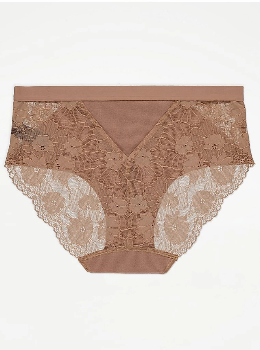 Pastel Ribbed Knickers 3 Pack with Lace Trim | George at Asda Soft Midi Underwear Set