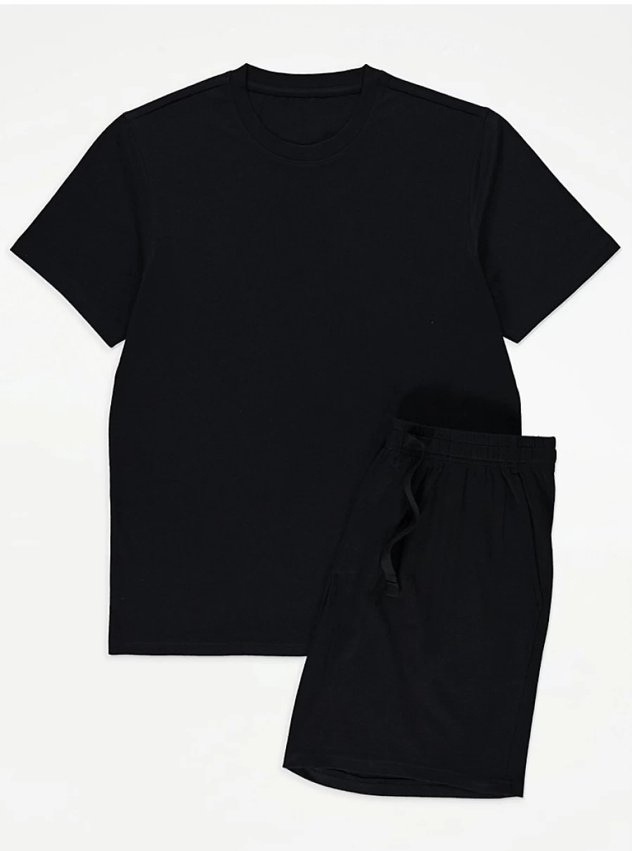 "George at Asda Men's Black Short Sleeve Lounge Pajamas – Comfort & Style"
