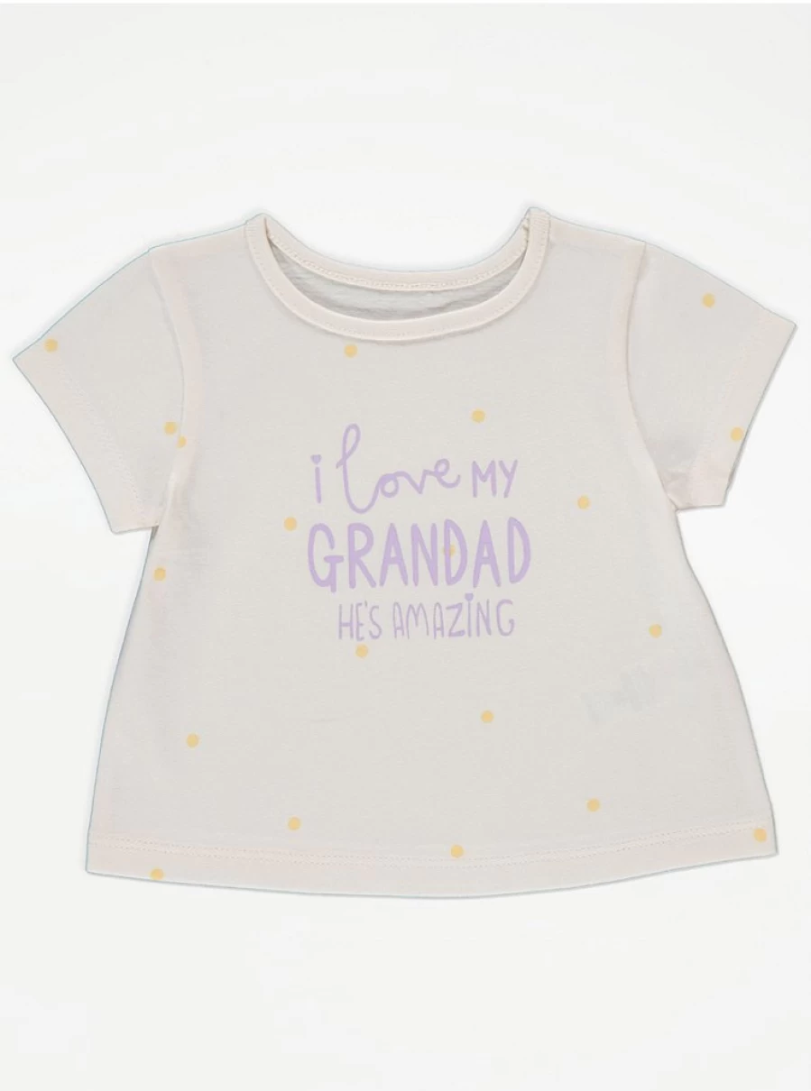 "George at Asda Baby Cream 'I Love My Grandad' Dot Print T-Shirt"