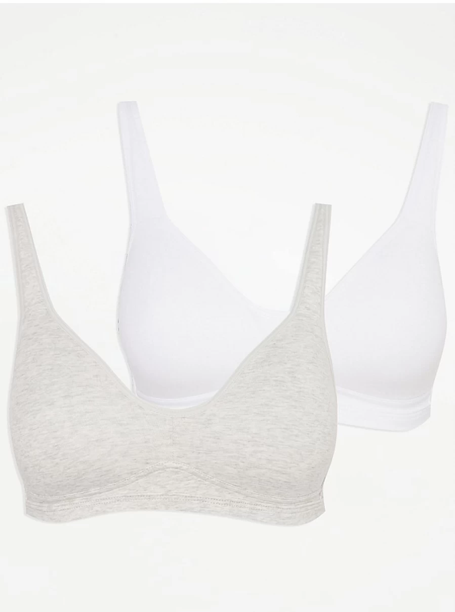 Women's Sporty Non-Wired Padded Bras 2-Pack - Comfortable Support Lingerie | George at Asda