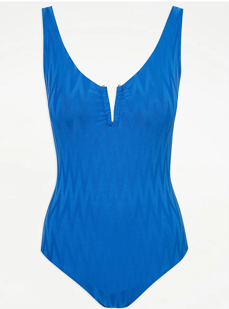 Women's Blue Chevron Textured V-Neck Swimsuit | George at Asda | Stylish & Comfortable Swimwear