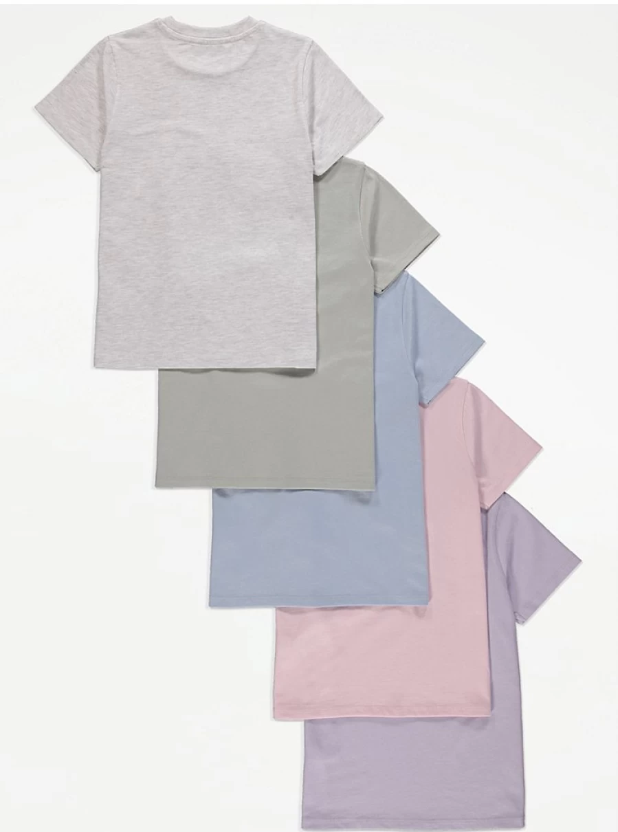 "George at Asda Girls Pastel Jersey 5-Pack T-Shirts | Soft Cotton Kids Tees"