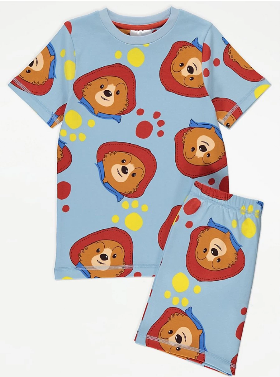 "George at Asda Kids Paddington Bear Blue Paw Print Short Pyjamas – Comfortable & Cute Sleepwear"