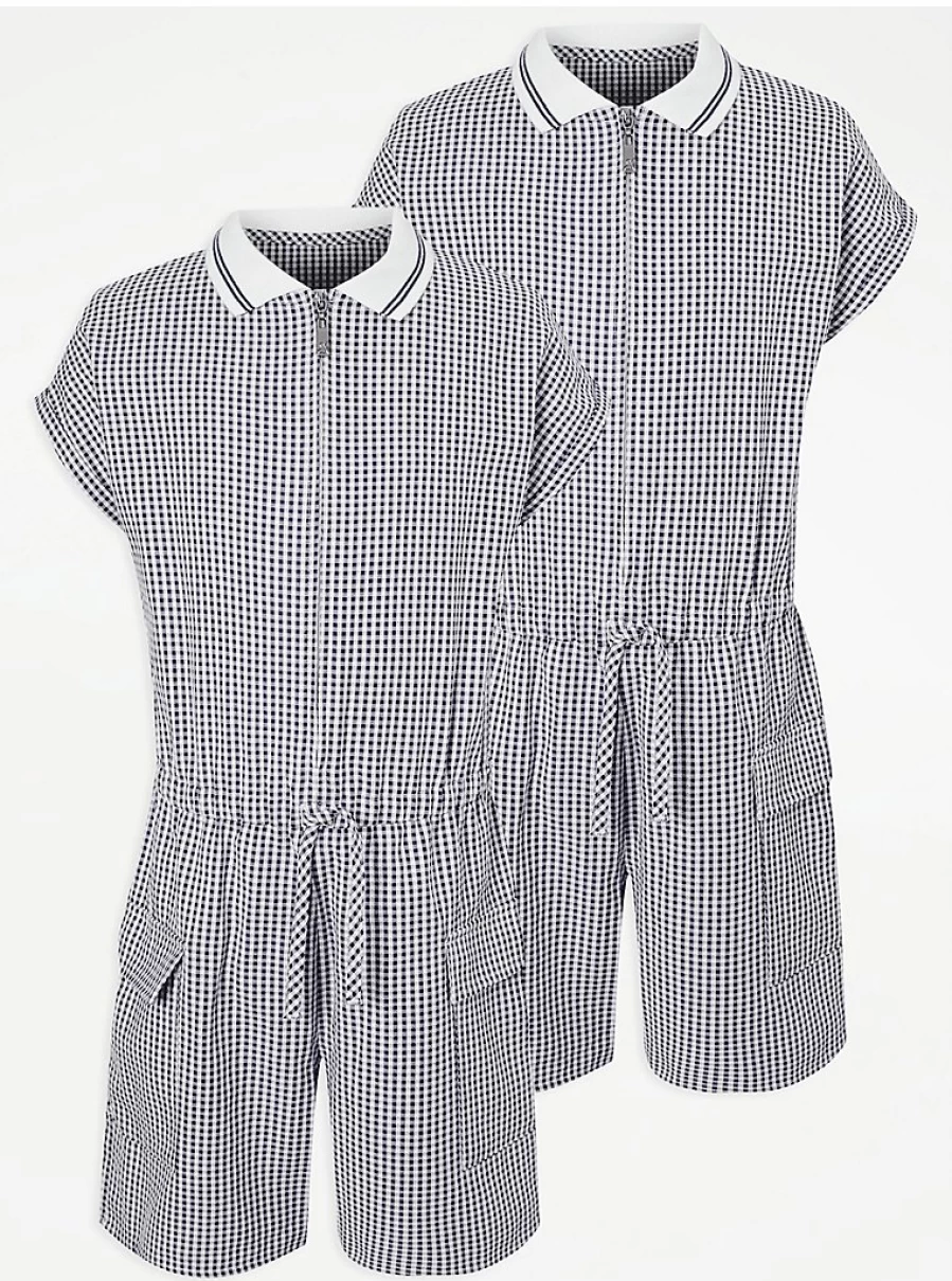 "George at Asda Girls' 2-Pack Navy Gingham Sporty School Playsuits | Comfortable & Stylish Uniform Outfits"