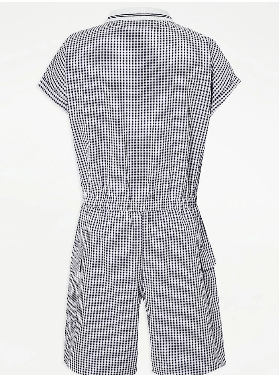 "George at Asda Girls' 2-Pack Navy Gingham Sporty School Playsuits | Comfortable & Stylish Uniform Outfits"