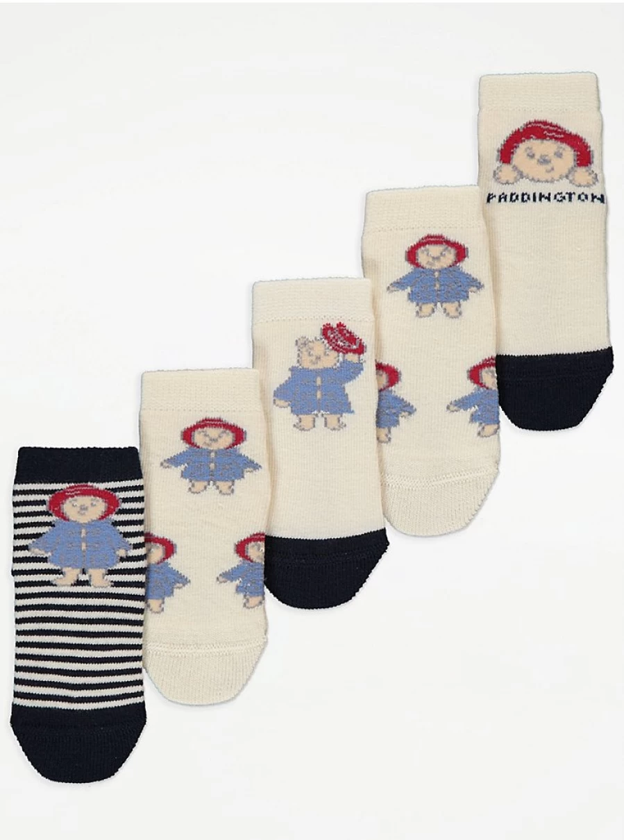 George at Asda Baby Paddington Bear Ankle Socks 5-Pack – Soft & Cute Toddler Socks