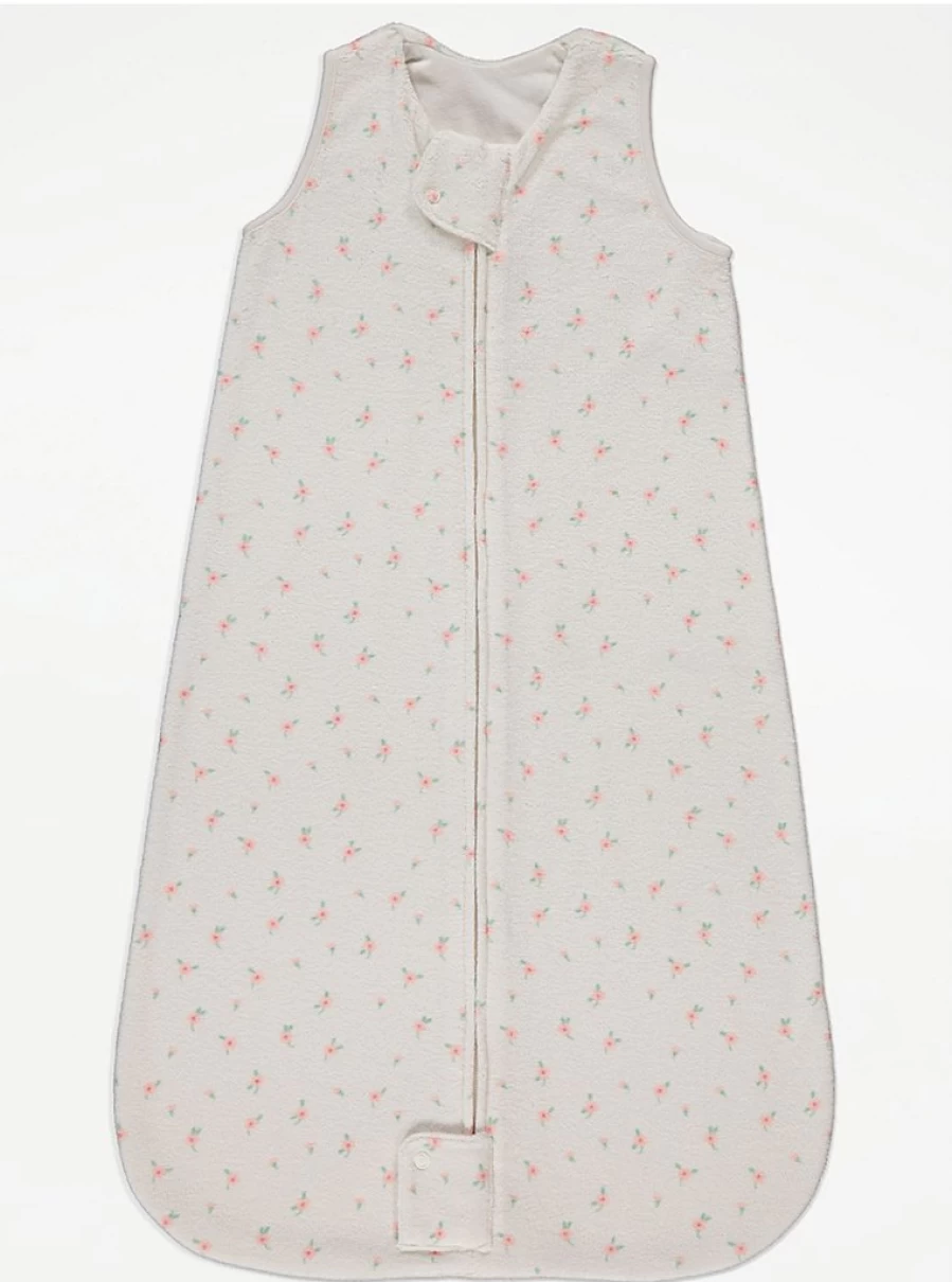 George at Asda Baby 2.5 Tog Cream Floral Towelling Zip Sleep Bag - Soft & Comfortable Infant Wear