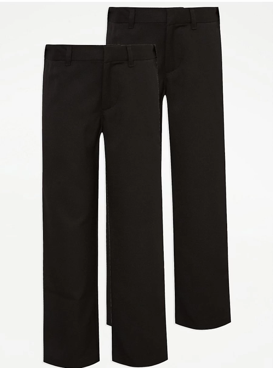"George at Asda Boys' Black School Trousers 2-Pack – Regular Fit Plus Size"