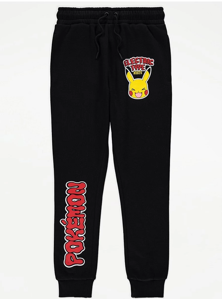 "George at Asda Boys' Pokemon Pikachu Electric Black Joggers – Kids' Comfortable Running Pants"