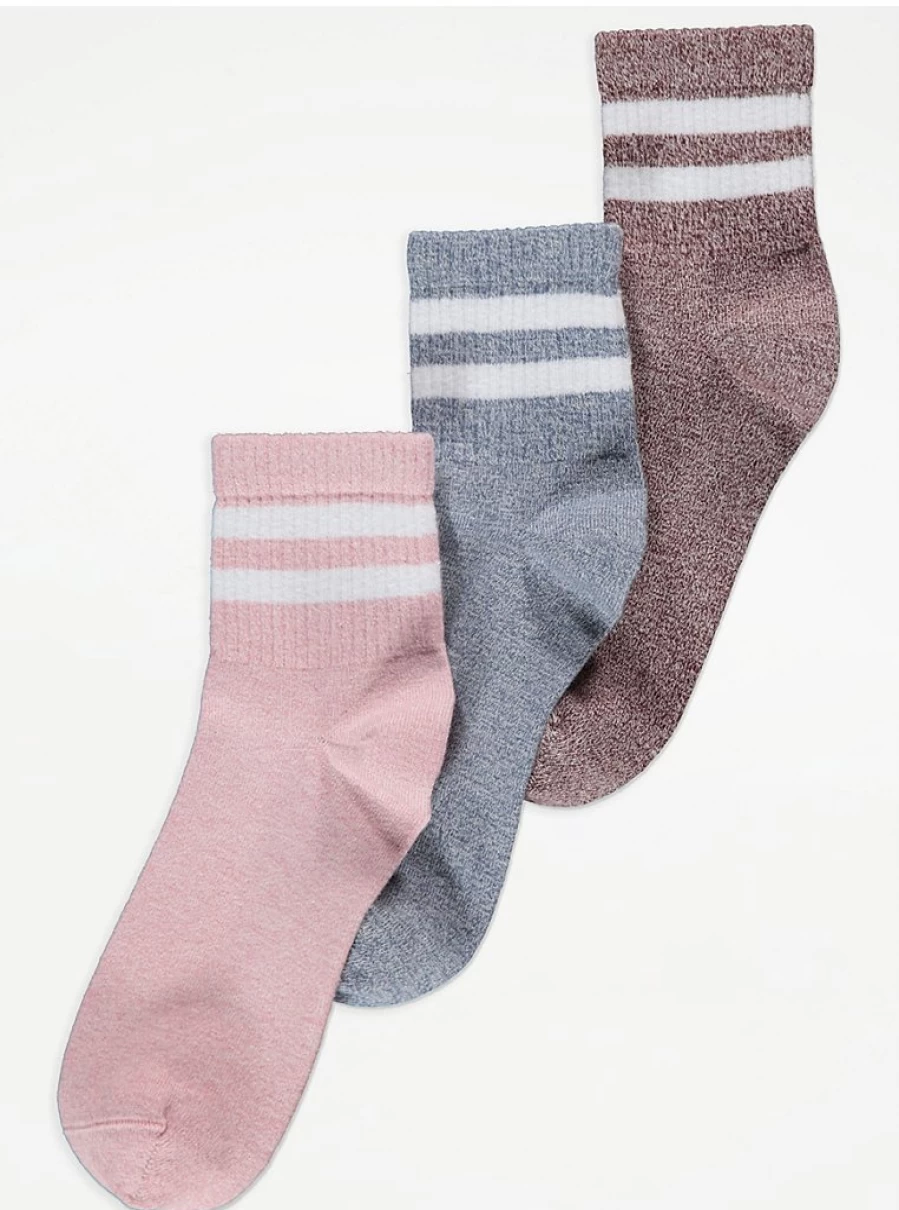 George at Asda Men's 3 Pack Dual Stripe Ribbed Sports Socks - Breathable Athletic Socks for Running & Gym