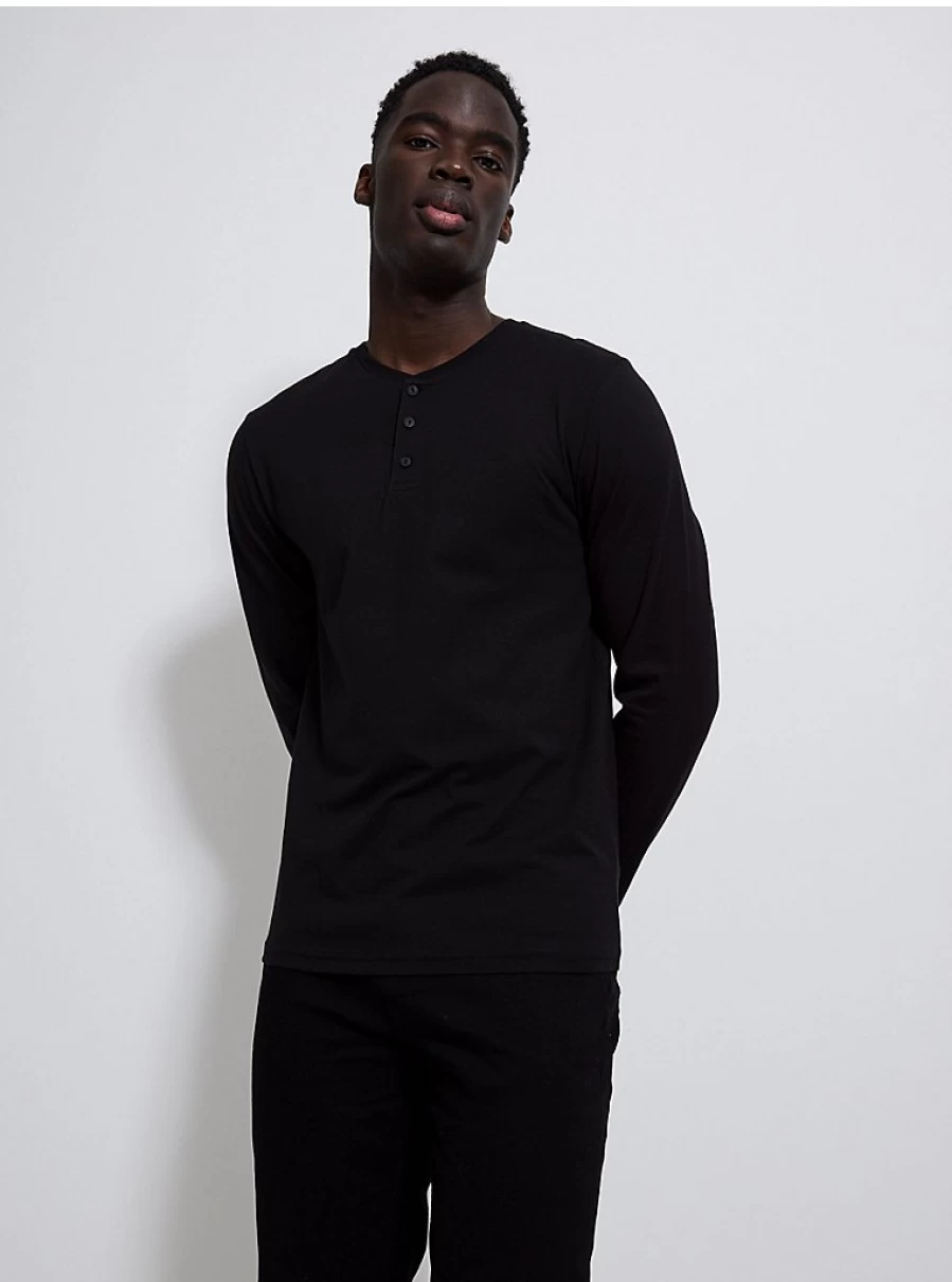 Men's Black Grandad Collar Long Sleeve Shirt | George at Asda | Slim Fit Casual Top