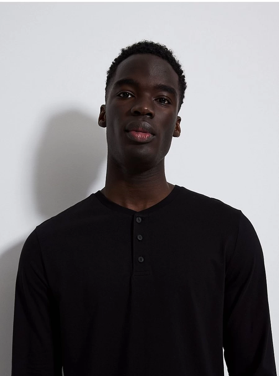 Men's Black Grandad Collar Long Sleeve Shirt | George at Asda | Slim Fit Casual Top