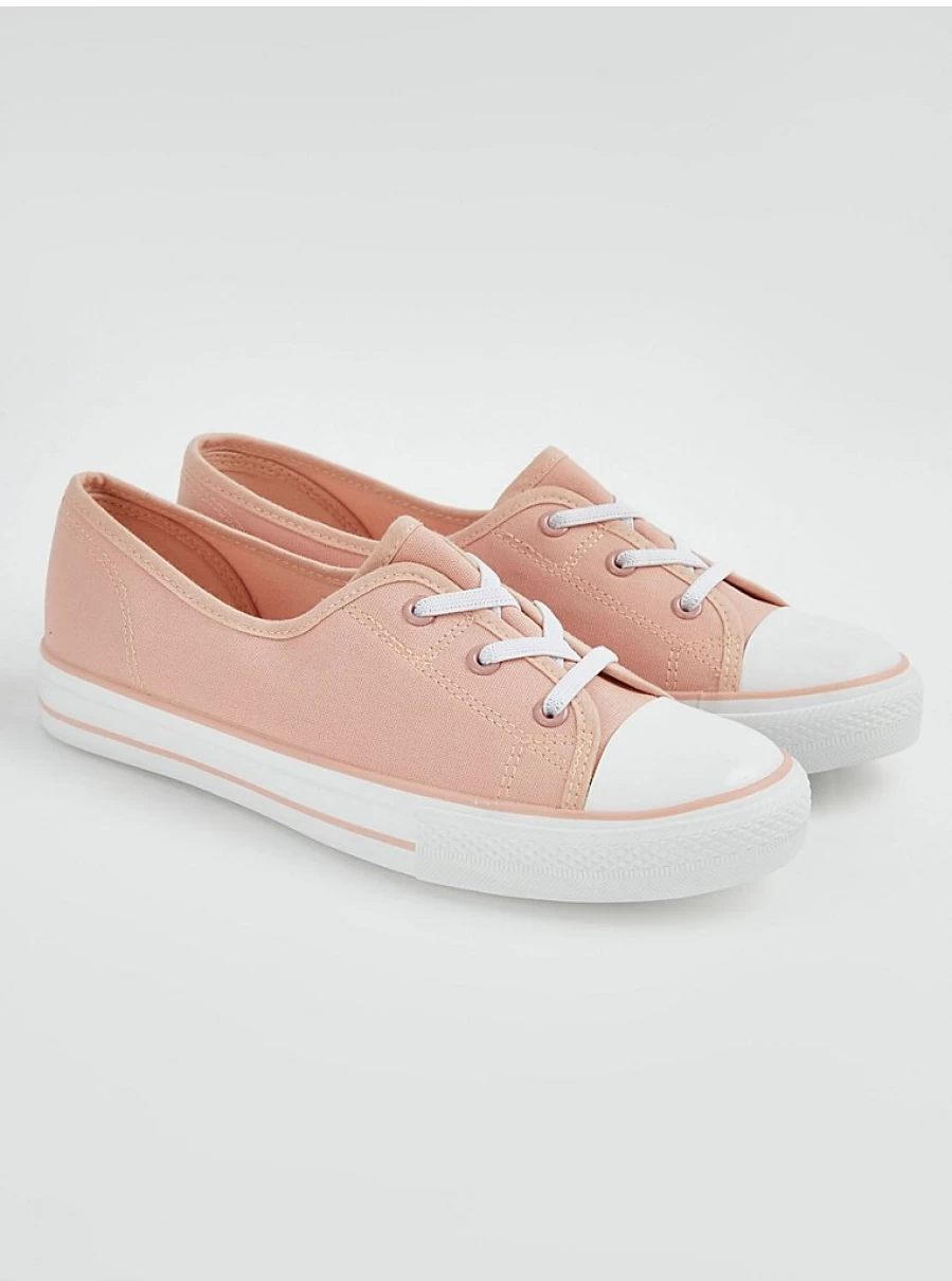 Women's Pink Lace-Up Canvas Pumps - Comfortable Casual Shoes by George at Asda