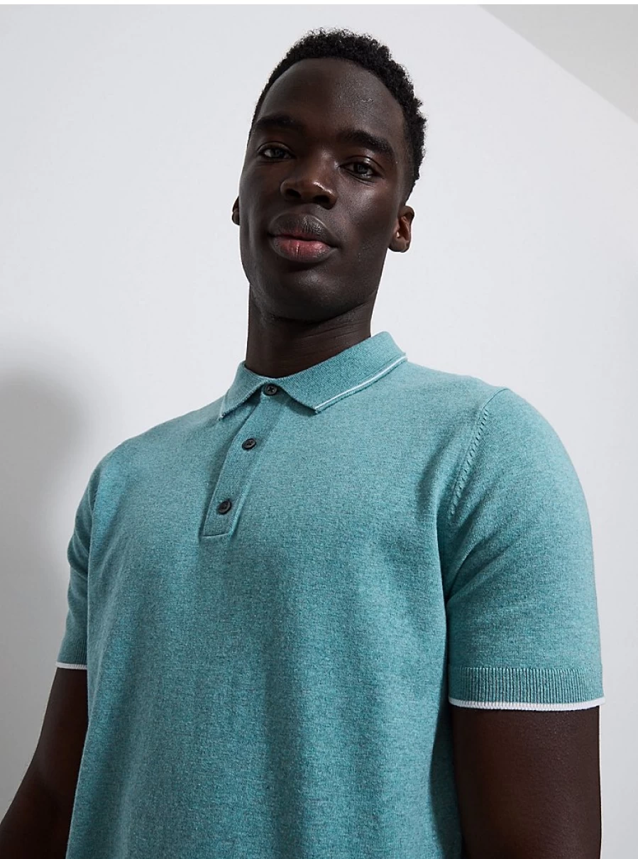 Men's Teal Short Sleeve Knitted Polo Shirt by George at Asda | Comfort & Style