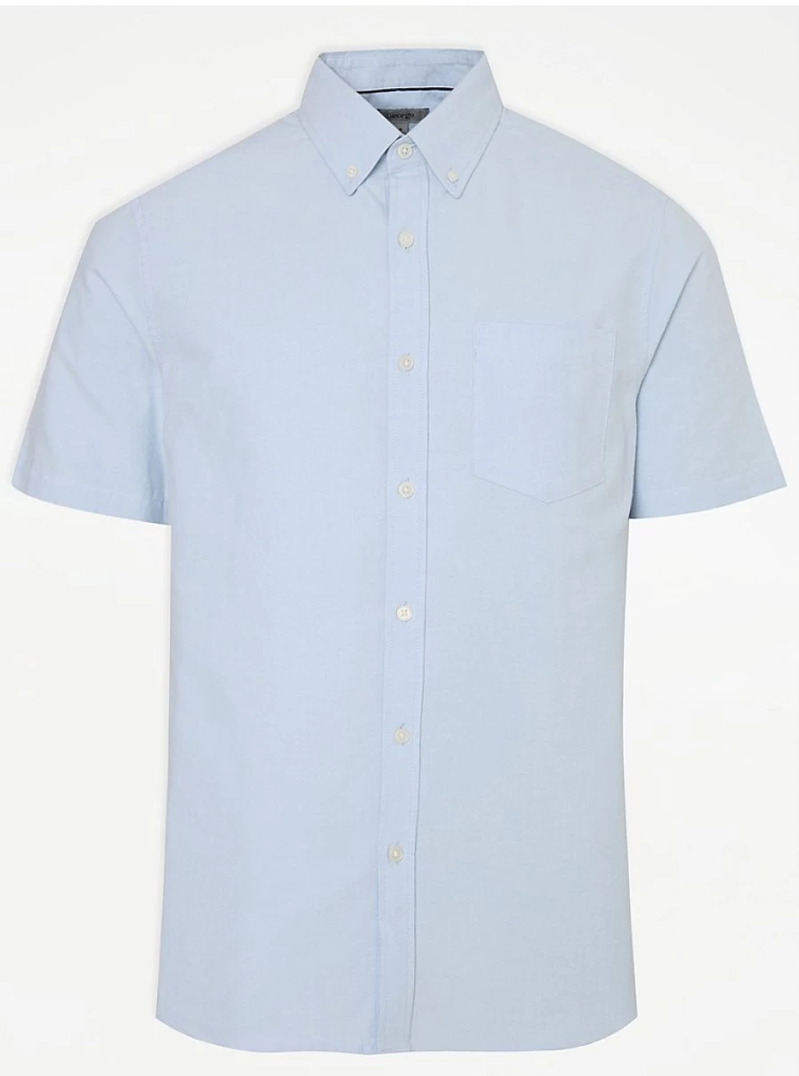 Men's Pale Blue Short Sleeve Oxford Shirt - Regular Fit by George at Asda