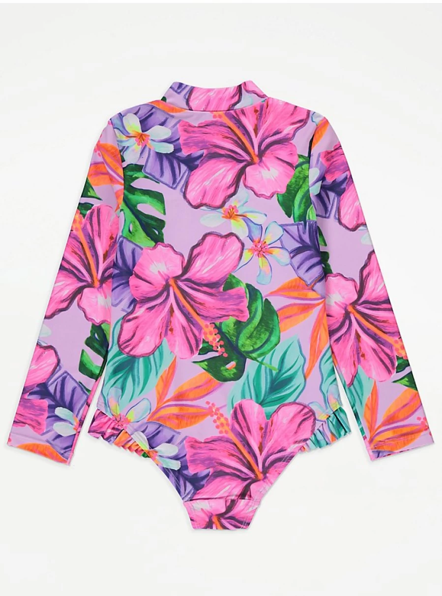 "George at Asda Girls' Bright Floral Long Sleeve Zip Front Swimsuit Reviews"