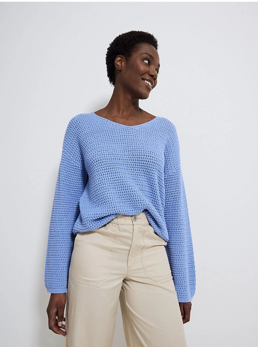 "George at Asda Women's Light Blue Open Stitch V-Neck Jumper – Comfort & Style"
