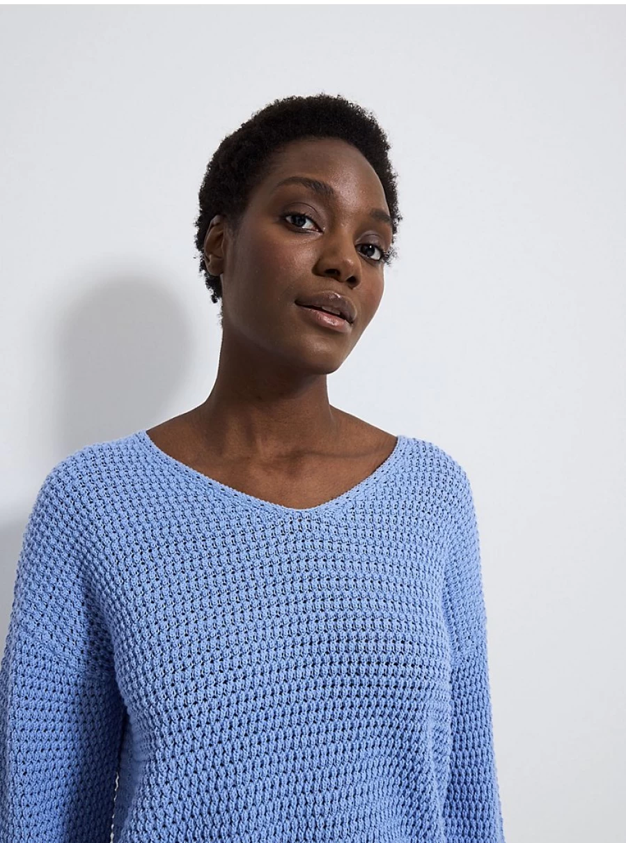 "George at Asda Women's Light Blue Open Stitch V-Neck Jumper – Comfort & Style"