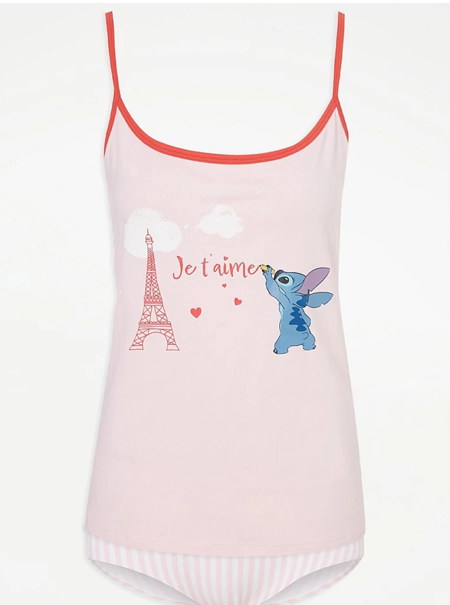 Disney Lilo & Stitch Eiffel Tower Cami Top and Shorts Lingerie Set | George at Asda