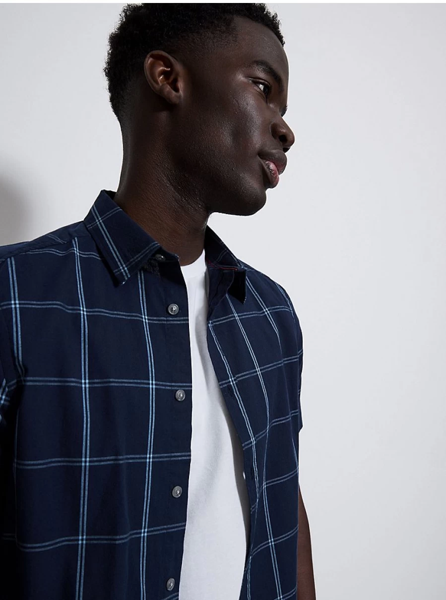 Men's Navy Checked Short Sleeve Shirt | George at Asda | Casual Summer Top