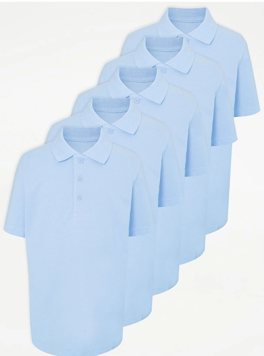 "George at Asda Light Blue School Polo Shirts 5-Pack for Kids – Comfortable & Durable Uniform Essentials"
