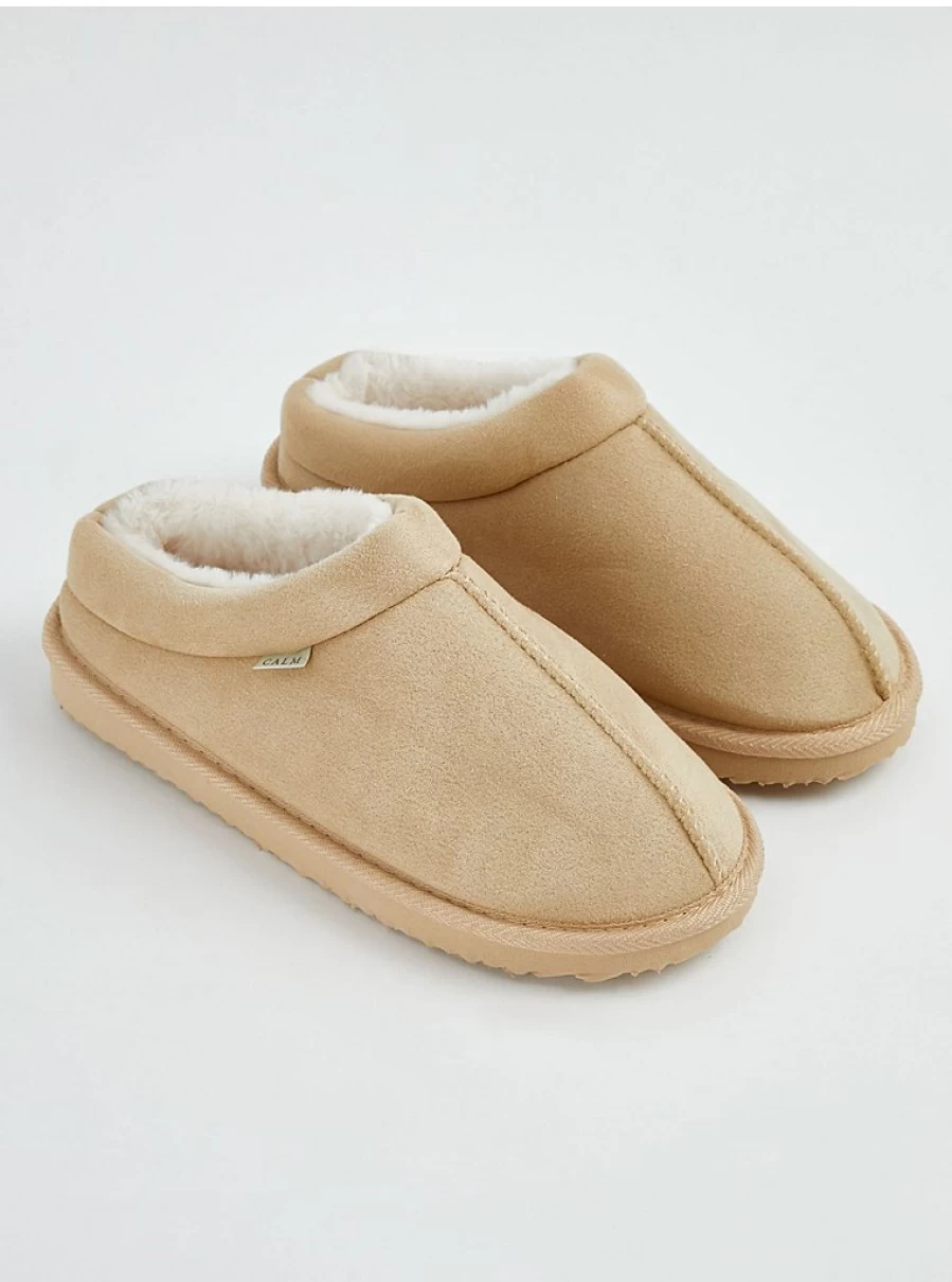 "George at Asda Light Tan Suedette Slip-On Mule Slippers for Women – Comfortable Indoor & Outdoor Slides"