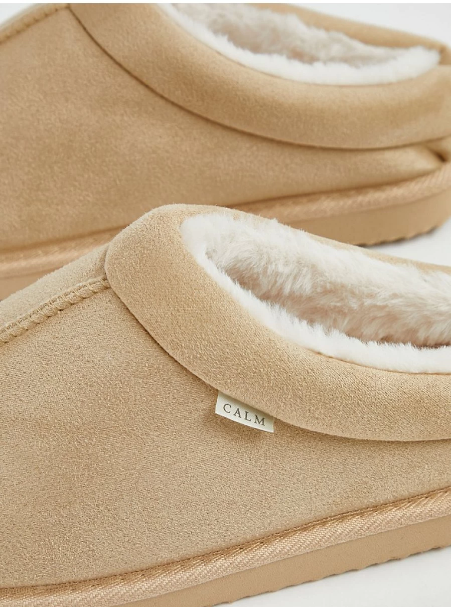 "George at Asda Light Tan Suedette Slip-On Mule Slippers for Women – Comfortable Indoor & Outdoor Slides"