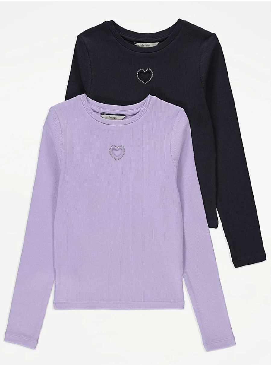 Girls' Heart Cut Out Long Sleeve Tops 2 Pack | George at Asda