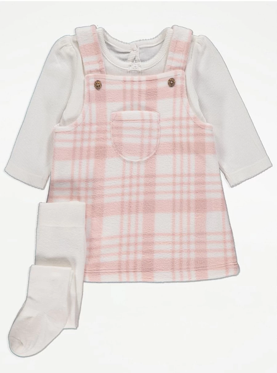 "George at Asda Baby Girls' Pink Checked Fleece Pinafore Dress & Bodysuit Set – Outfit Reviews"