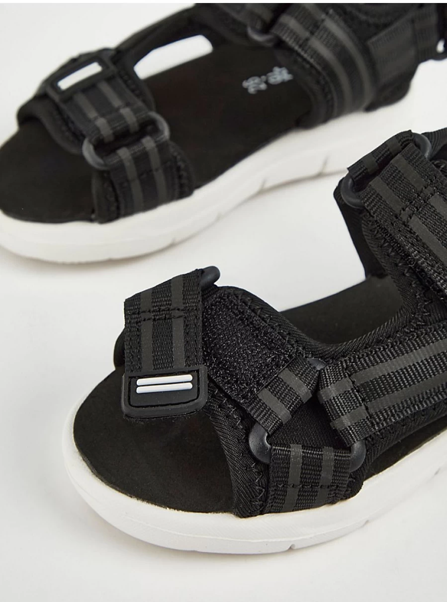 George at Asda Boys' Black Double Stripe Trekker Sandals for Kids – Durable & Comfortable Strap Design