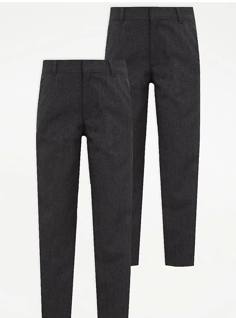 "George at Asda Boys Grey Slim Fit School Trousers 2-Pack – Comfortable Slim Leg Design"